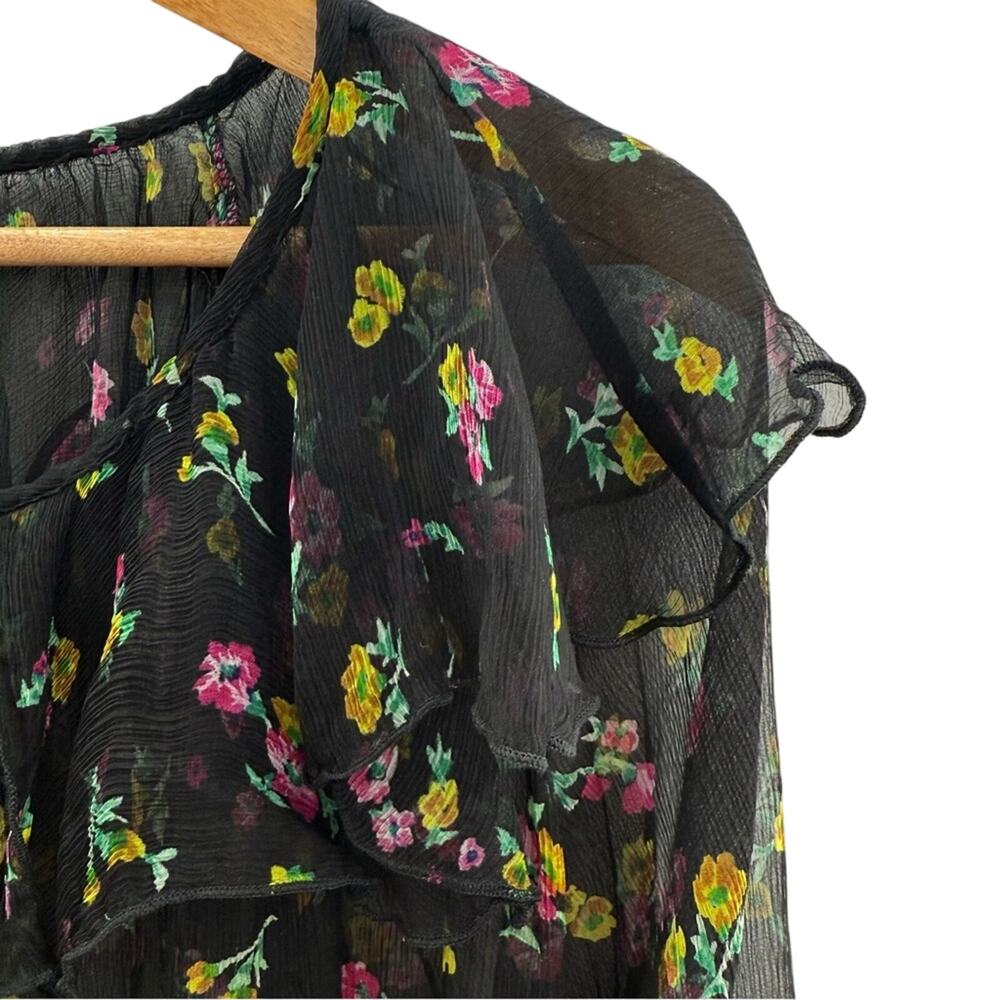 Johnny Was Jade Fernanda Silk Peasant Romantic Sheer Floral Ruffle Blouse Size L - Picture 6 of 14